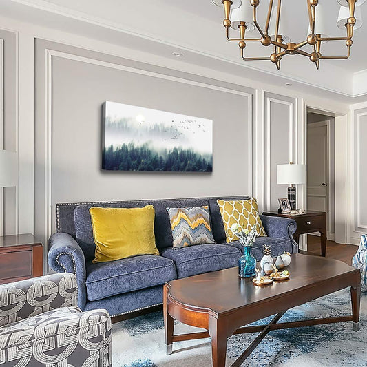 Misty Forests Canvas Wall Art - Enchanting Evergreen Landscape Decor for Living Room & Bedroom - Ready to Hang Framed Modern Home Accent