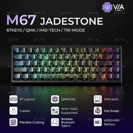 XVX M67 JadeStone Mechanical Keyboard With IMD-Tech Keycaps (SPIDER WEB Version Pattern)(Tri-Mode)