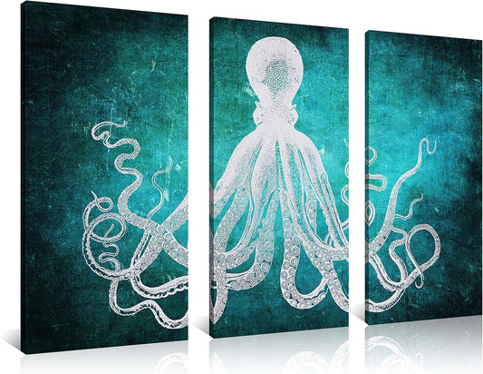 Stunning Modern Octopus Canvas Art - Large 3-Panel Framed Wall Décor (8x16 Inches Each) Ready to Hang