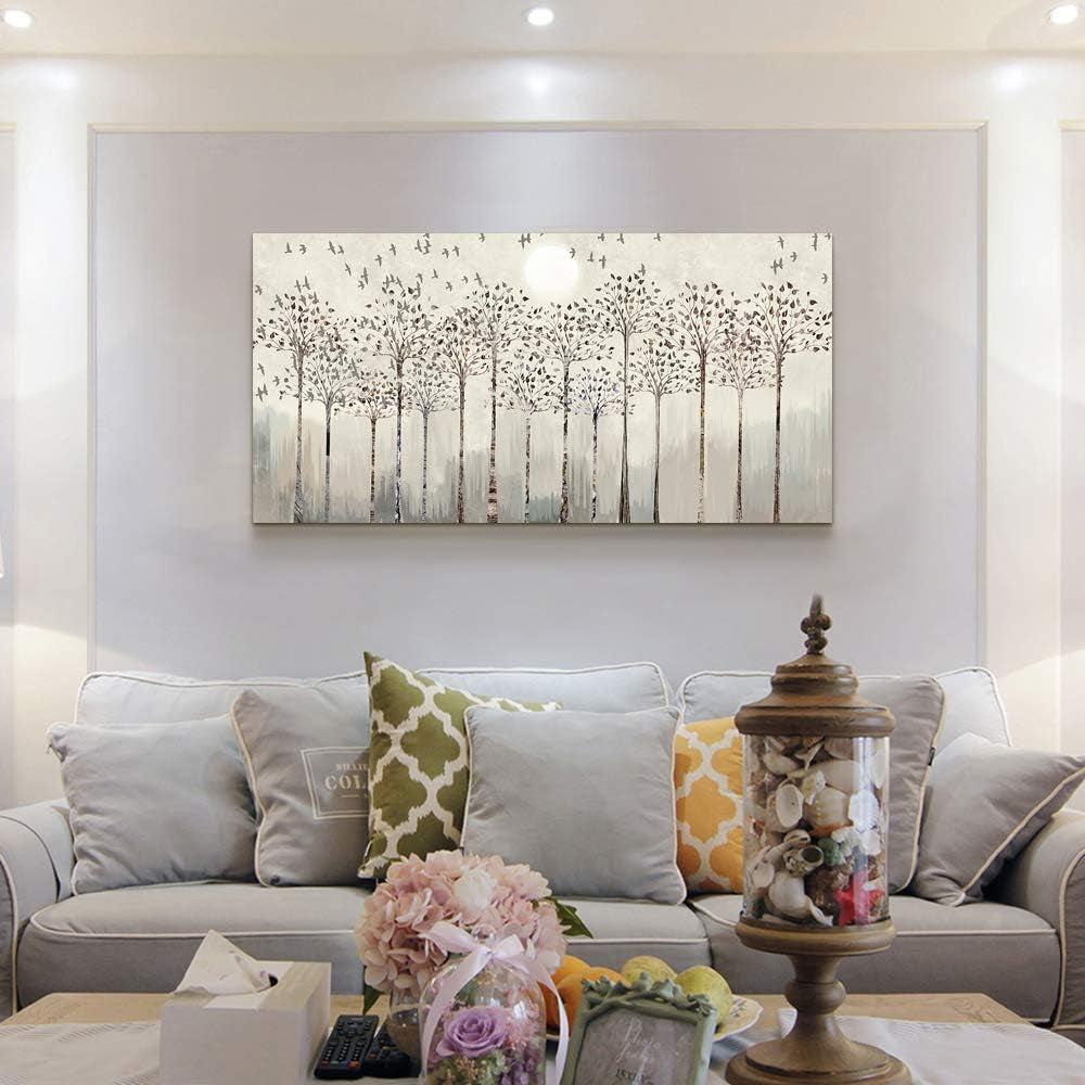 Stunning Abstract Canvas Wall Art with Trees and Birds - Perfect for Living Room, Kitchen, Office & Bedroom Décor - Large Modern Home Decoration Prints