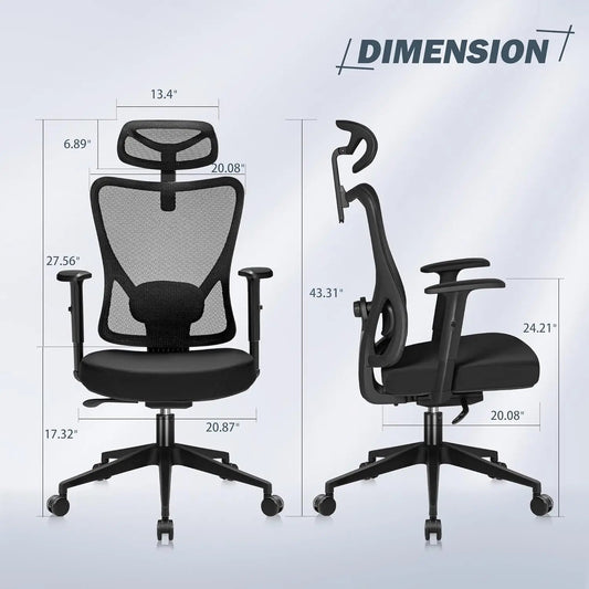 Ergonomic Office Chair High Ba Desk Chair with Headrest Executive Computer Chair with Adjustable Lumbar Support Armrests
