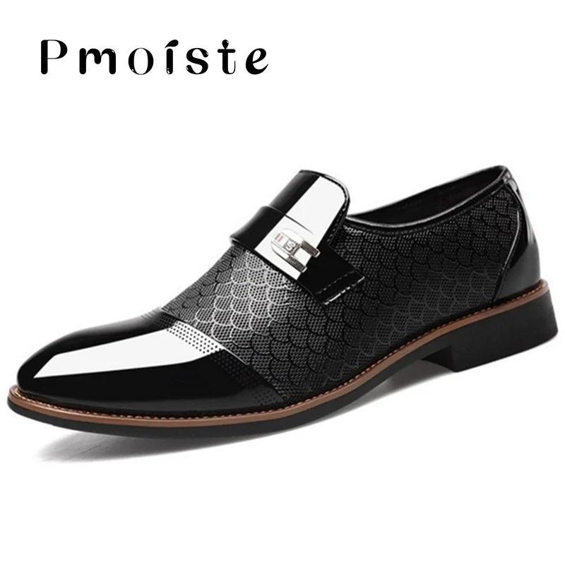 Men's Embossed Leather Dress Shoes - Anti-Slip Black Shoes