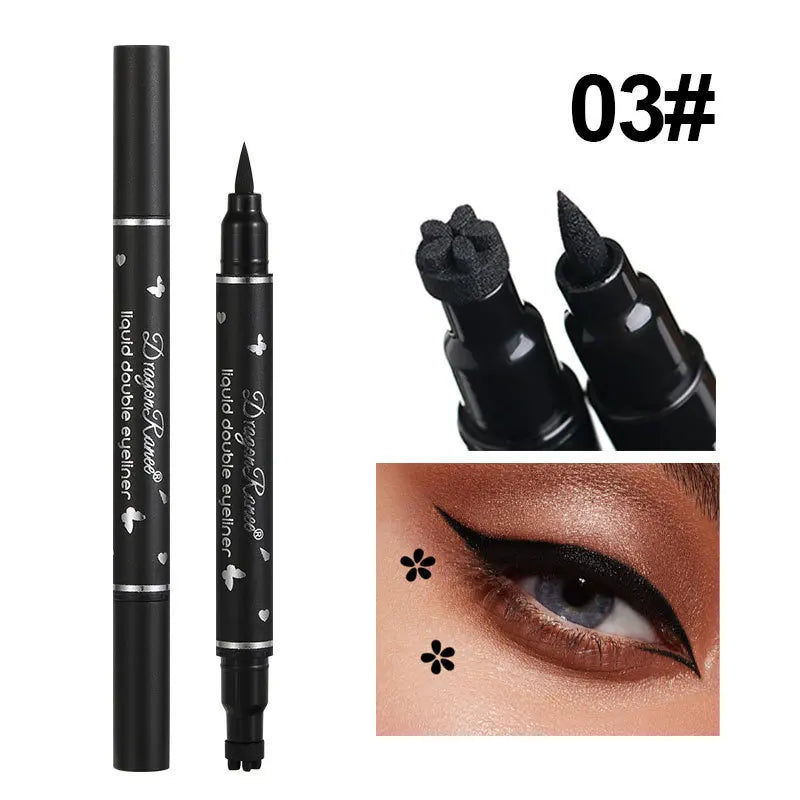 Double Head Moon Star Heart Flower Liquid Eyeliner Pen Black Stamp Eyeliner Waterproof Makeup Butterfly Seal Eye Liner Pencil