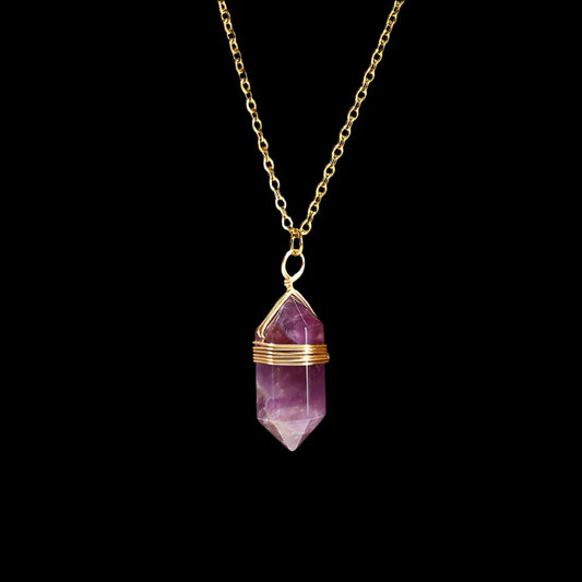 Crystal Hexagon Wire Wrap Gold Necklaces