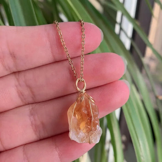 Raw Crystal Wire Wrap Gold Necklaces