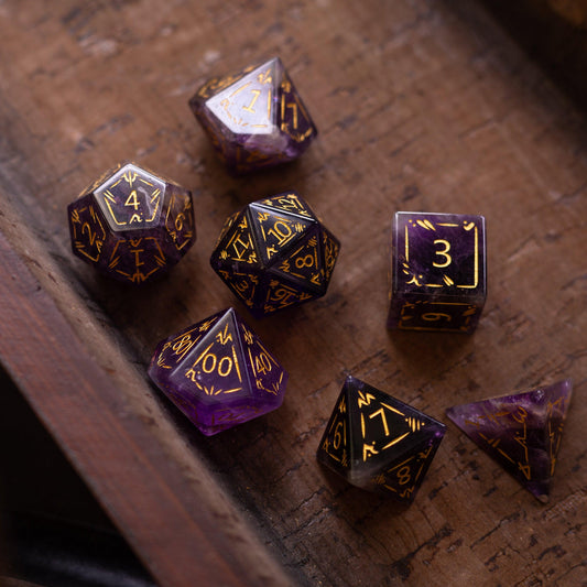 Dragon Shield Purple Amethyst Gemstone DND Dice Set