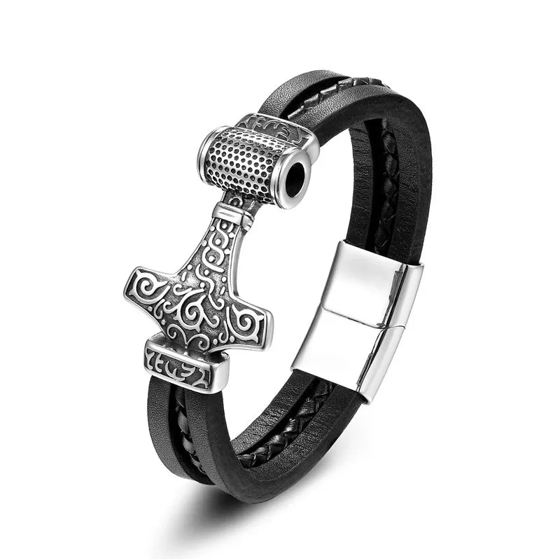Thors Hammer Men's Leather Bracelet