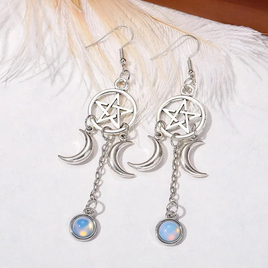 Pentacle Moon Crystal Earrings