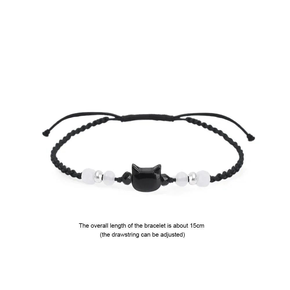 Moonstone Obsidian Cat Charm Bracelets
