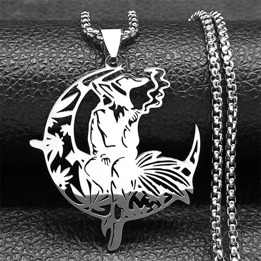 Smoking Witch Broom Moon Necklace
