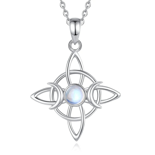 Moonstone Triple Moon Knot Sterling Silver Necklace