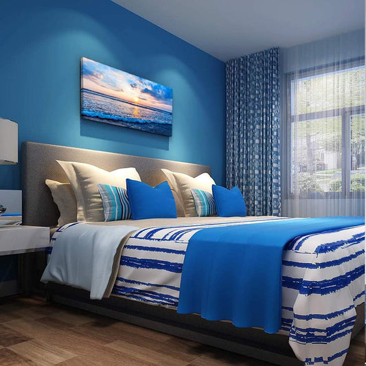 Stunning Blue Beach Canvas Wall Art - Ocean Waves Landscape Decor for Home and Bedroom - Ready to Hang Inspirational Prints