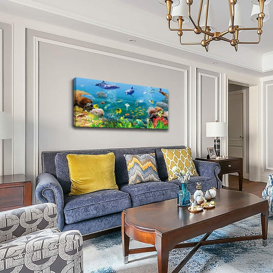 Stunning Coral and Fish Canvas Wall Art - Modern Ocean Theme Decor Ready to Hang for Your Living Room