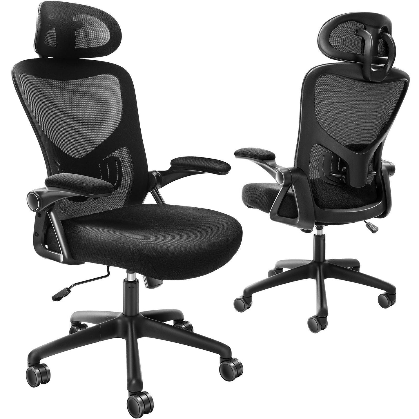 Office Chair with Adjustable Lumbar Support, High Back Ergonomic Desk Chair with Adjustable Headrest, Ergonomic Office Chair Backrest with 2D Armrest, Computer Chair for Home, Office