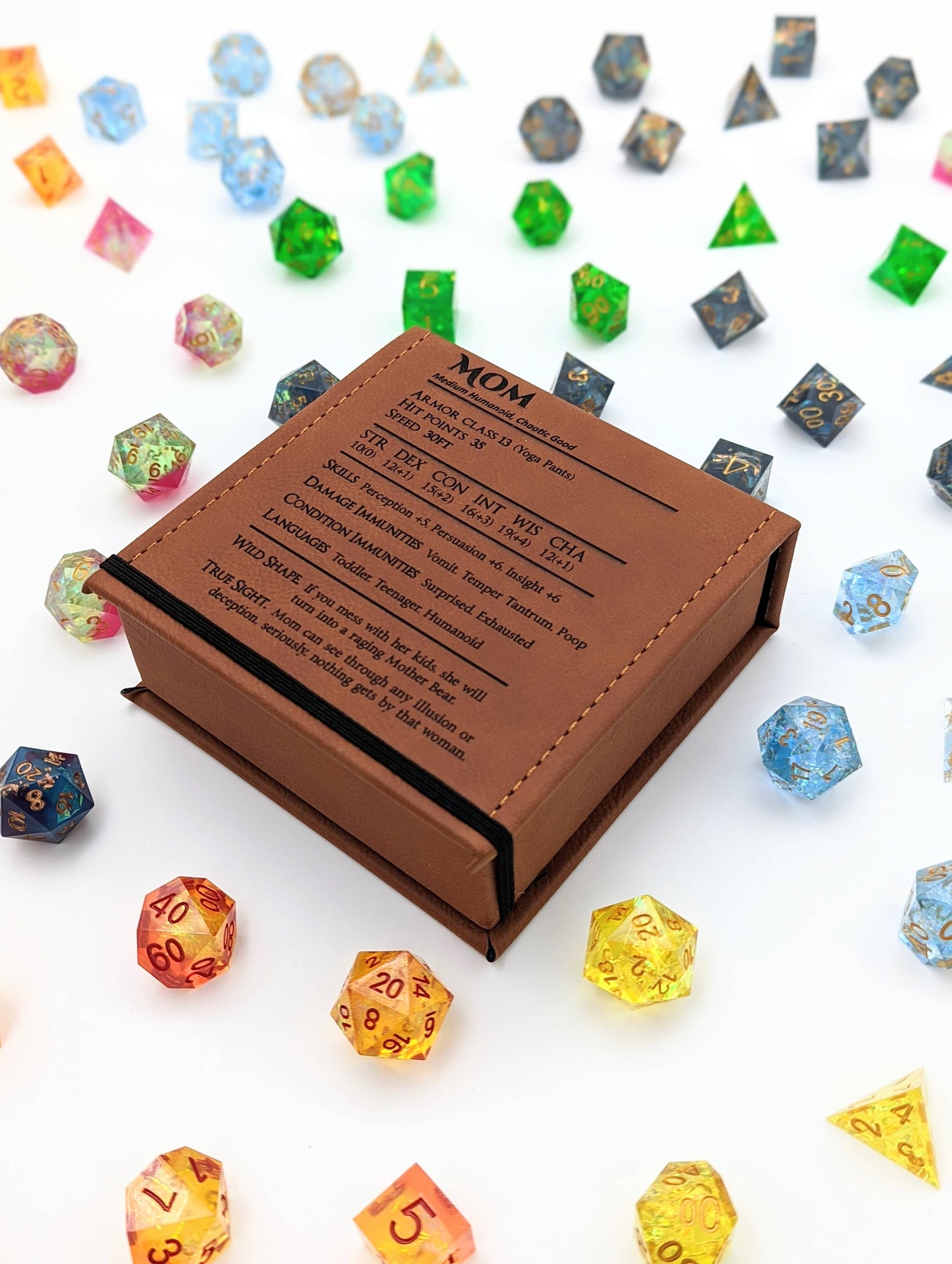 Mom Stat Block - D&D - Vegan Leather Dice Box