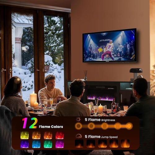 Fireplace TV Stand with 36" Fireplace,80" TV Stand with LED Light for