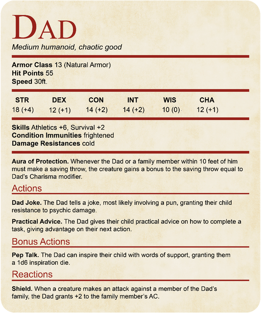 DnD Dad Shirt With Stat Block