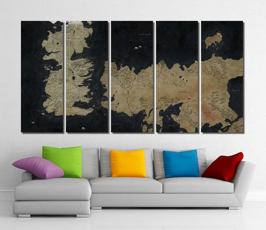 Game of Thrones Map Framed Canvas Art Print - 60"X32" | Epic Gaming Wall Decor for Fans