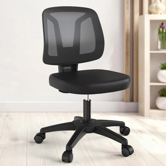 Swivel No Arms Small Office Desk Chair for Computer Home with Height Adjustable Back Support and Rotatoable Wheels for Small