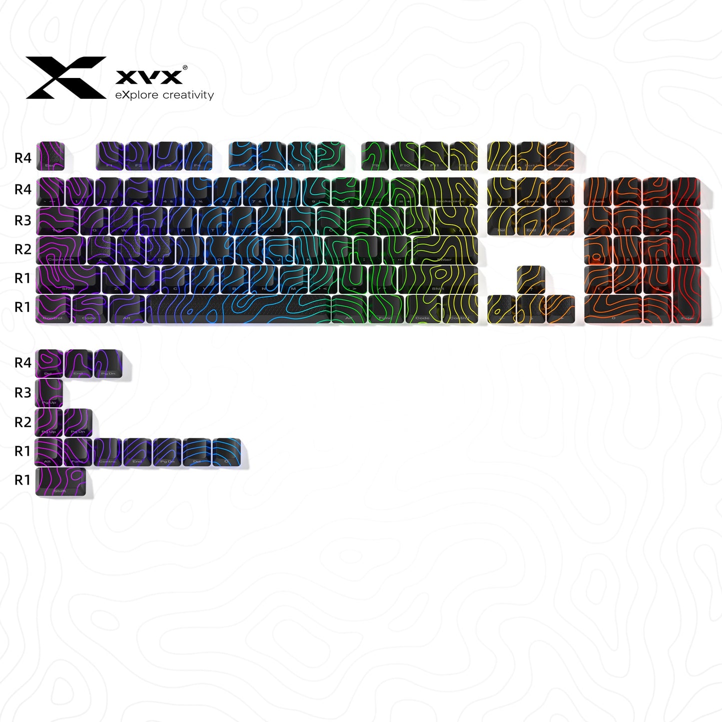 XVX Topographic New Version Pattern Shine-Through OEM Profile IMD-Tech Keycap Set