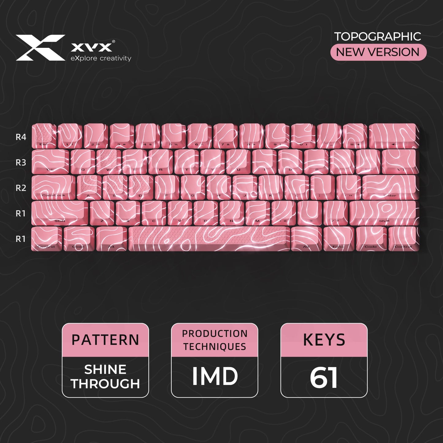 XVX Topographic New Version Pattern Shine-Through OEM Profile IMD-Tech Keycap Set