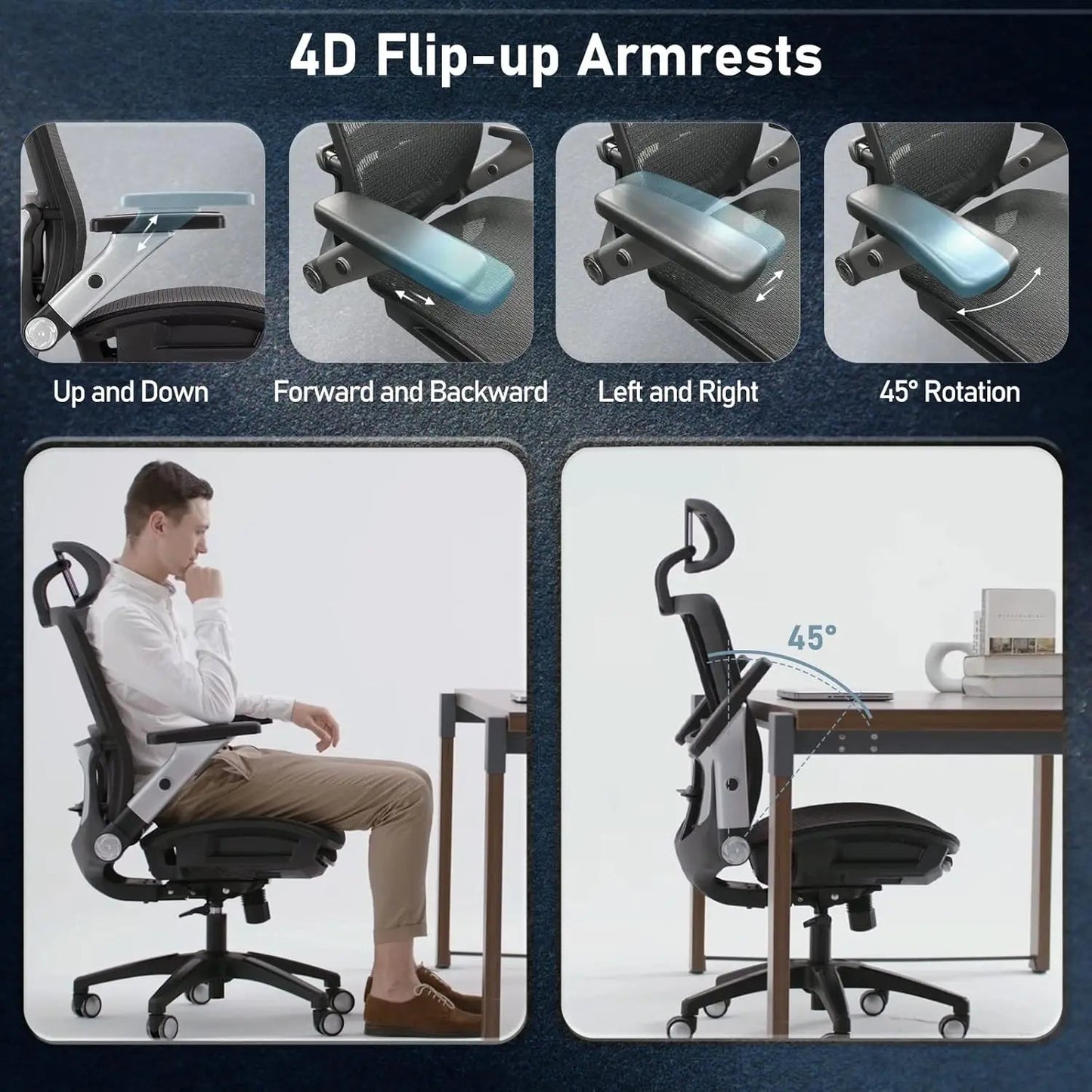 Colamy Ergonomic Mesh Office Chair with Footrest, High Back Computer Executive Desk Chair with Headrest and 4D Flip-Up