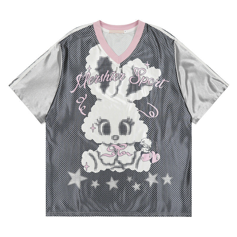 Short Sleeve T-Shirt Unisex Loose Casual Street Sports V-Neck