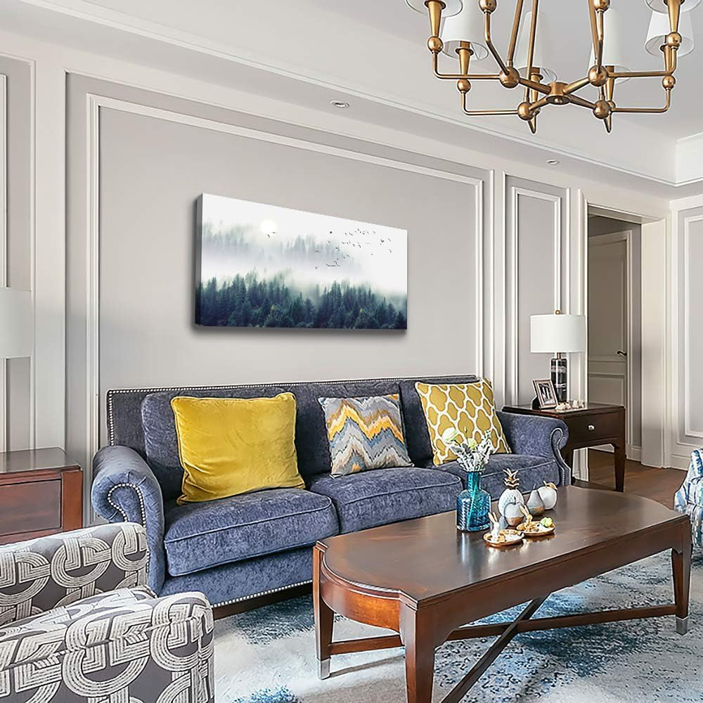 Misty Forests Canvas Wall Art - Enchanting Evergreen Landscape Decor for Living Room & Bedroom - Ready to Hang Framed Modern Home Accent