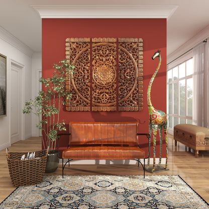 Extra Large and Colorful Floor Giraffe Sculpture, Molded from Iron with Grey Metal Finish, 17"W X 3"L X 73"H