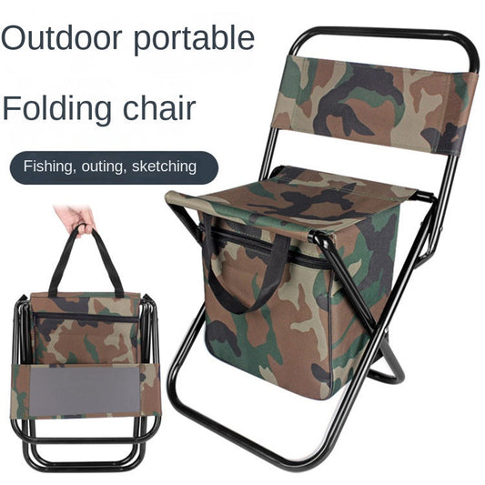 Outdoor Camping Folding Chair with Storage Backrest and Carrying Bag for Art Students' Sketching