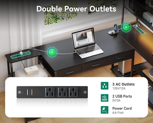 79 Inch L Shaped Desk with File Drawers, Reversible L Shaped Gaming