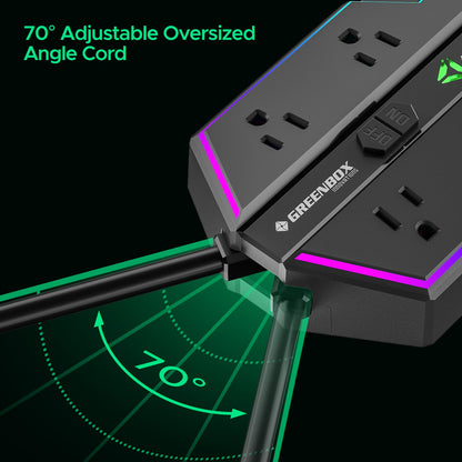 Gaming Power Strip, 6 AC Outlets, 4000J Surge Protector, PD 20W Fast Charging (2 USB-C, 1 USB-A), Wide-Spaced Outlet with RGB Lights for PC, e-Sports & Home Office