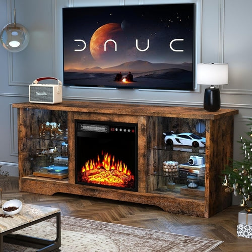 Fireplace TV Stand with 18''Fireplace, Modern Entertainment Center for