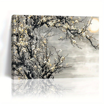 1pcs canvas painting with wooden frame, ready to hang, yellow flower tree canvas wall painting, wooden frame decorative painting, woven floral wall painting, suitable for living room and bedroom, bachelorette party home decor, unique holiday gift