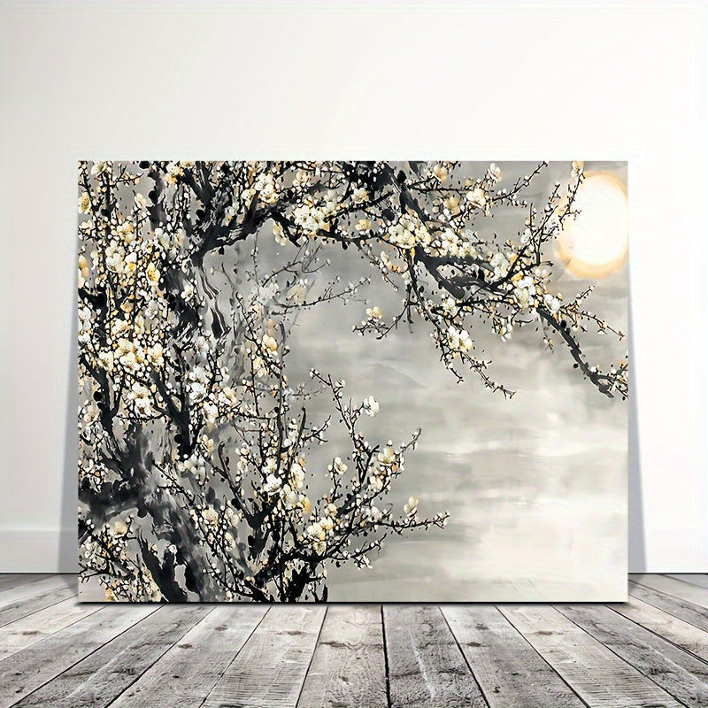1pcs canvas painting with wooden frame, ready to hang, yellow flower tree canvas wall painting, wooden frame decorative painting, woven floral wall painting, suitable for living room and bedroom, bachelorette party home decor, unique holiday gift