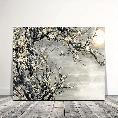 1pcs canvas painting with wooden frame, ready to hang, yellow flower tree canvas wall painting, wooden frame decorative painting, woven floral wall painting, suitable for living room and bedroom, bachelorette party home decor, unique holiday gift