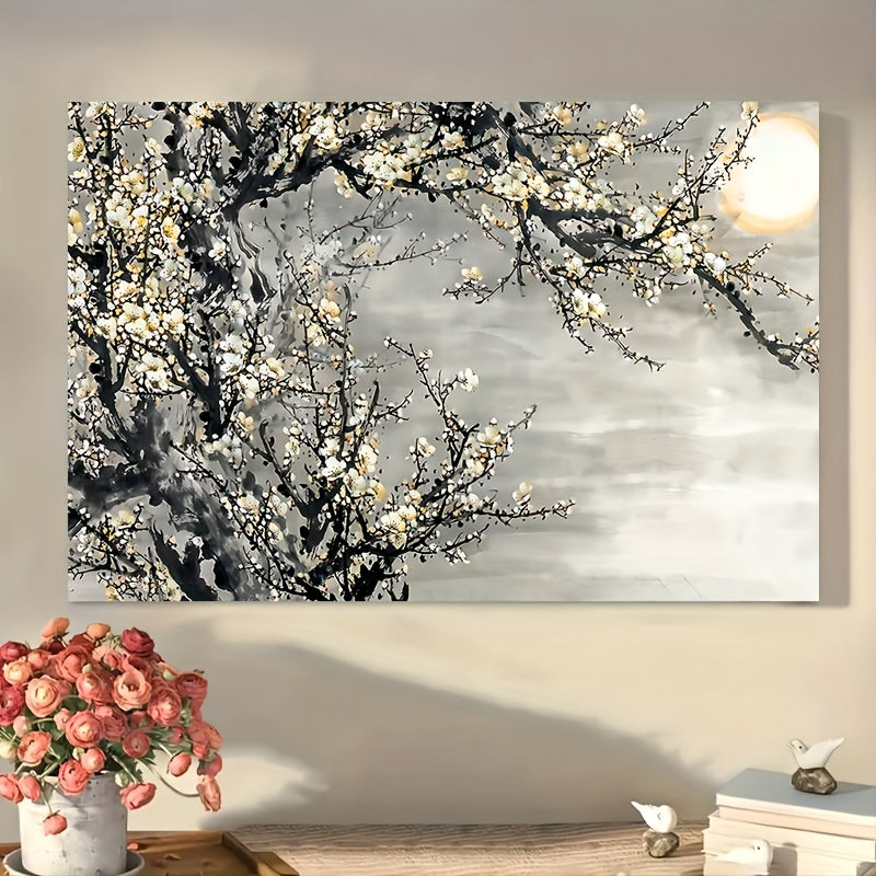 1pcs canvas painting with wooden frame, ready to hang, yellow flower tree canvas wall painting, wooden frame decorative painting, woven floral wall painting, suitable for living room and bedroom, bachelorette party home decor, unique holiday gift
