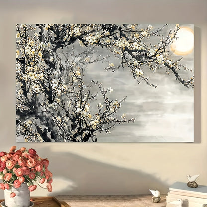 1pcs canvas painting with wooden frame, ready to hang, yellow flower tree canvas wall painting, wooden frame decorative painting, woven floral wall painting, suitable for living room and bedroom, bachelorette party home decor, unique holiday gift