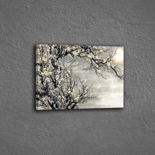 1pcs canvas painting with wooden frame, ready to hang, yellow flower tree canvas wall painting, wooden frame decorative painting, woven floral wall painting, suitable for living room and bedroom, bachelorette party home decor, unique holiday gift