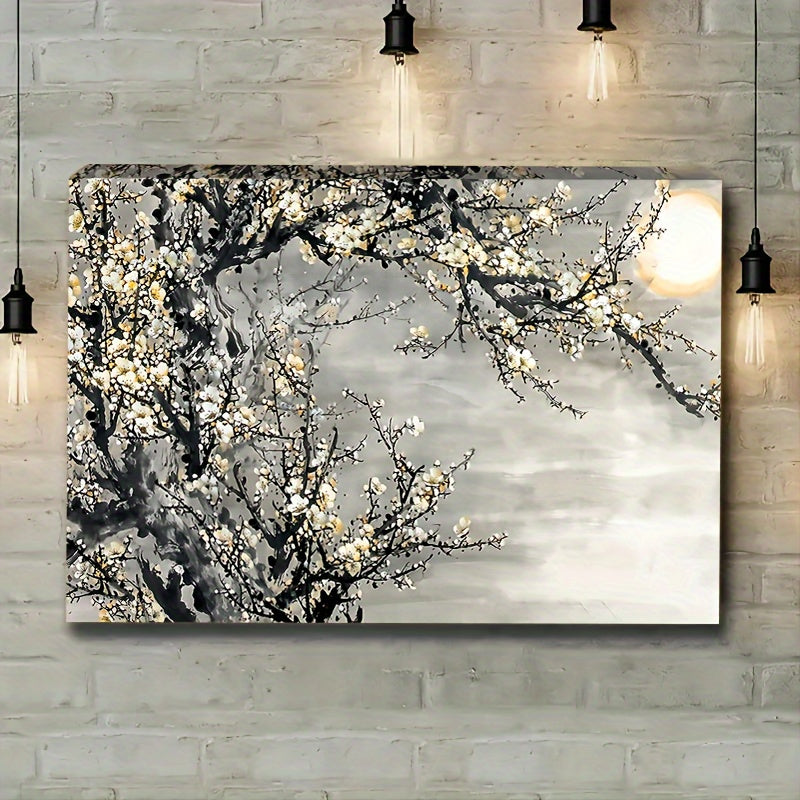1pcs canvas painting with wooden frame, ready to hang, yellow flower tree canvas wall painting, wooden frame decorative painting, woven floral wall painting, suitable for living room and bedroom, bachelorette party home decor, unique holiday gift