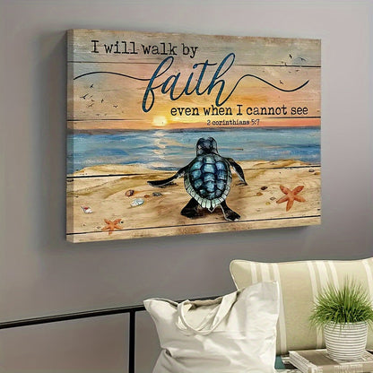 1pc Landscape Canvas Painting, Sea Turtle Painting, Sand Beach Poster, Gift For Christian, I Will Walk By Faith, Landscape Canvas Prints Wall Art, Home Decor