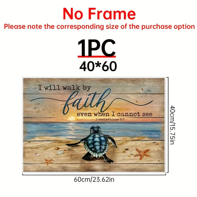 1pc Landscape Canvas Painting, Sea Turtle Painting, Sand Beach Poster, Gift For Christian, I Will Walk By Faith, Landscape Canvas Prints Wall Art, Home Decor