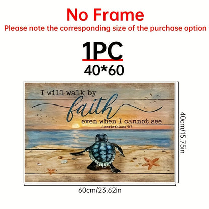 1pc Landscape Canvas Painting, Sea Turtle Painting, Sand Beach Poster, Gift For Christian, I Will Walk By Faith, Landscape Canvas Prints Wall Art, Home Decor