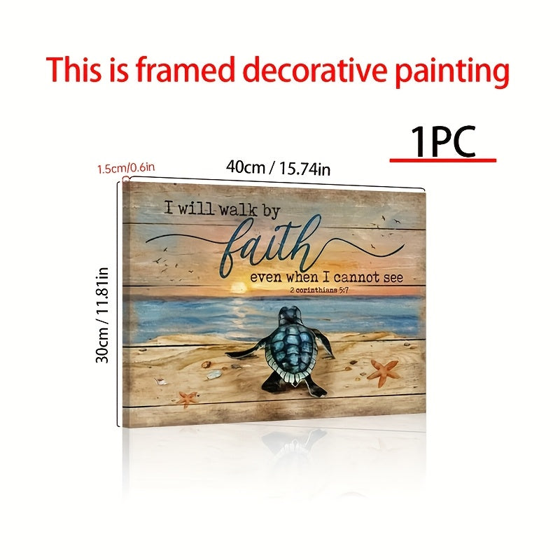 1pc Landscape Canvas Painting, Sea Turtle Painting, Sand Beach Poster, Gift For Christian, I Will Walk By Faith, Landscape Canvas Prints Wall Art, Home Decor