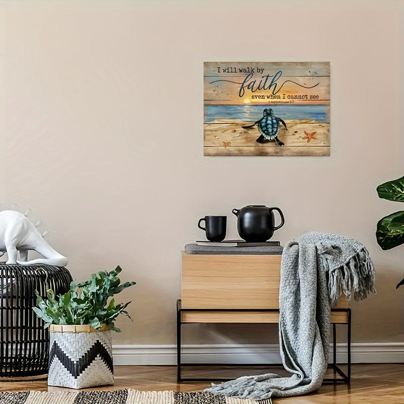 1pc Landscape Canvas Painting, Sea Turtle Painting, Sand Beach Poster, Gift For Christian, I Will Walk By Faith, Landscape Canvas Prints Wall Art, Home Decor