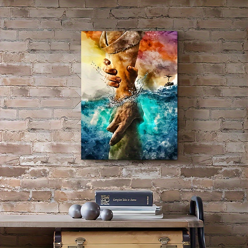 1pc wood frame canvas painting, hand of god wall painting, painting - give me your hand wall art canvas is perfect for home decoration