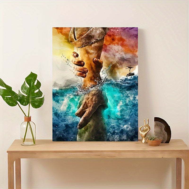 1pc wood frame canvas painting, hand of god wall painting, painting - give me your hand wall art canvas is perfect for home decoration