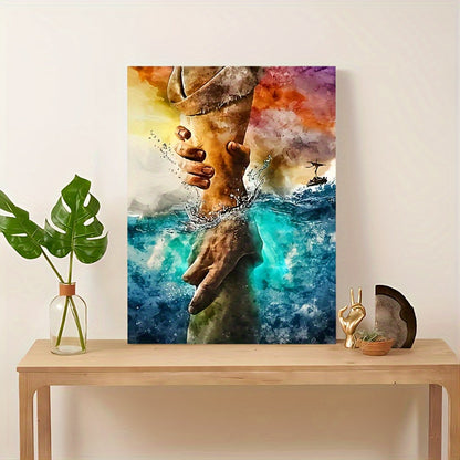 1pc wood frame canvas painting, hand of god wall painting, painting - give me your hand wall art canvas is perfect for home decoration