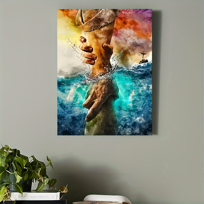 1pc wood frame canvas painting, hand of god wall painting, painting - give me your hand wall art canvas is perfect for home decoration
