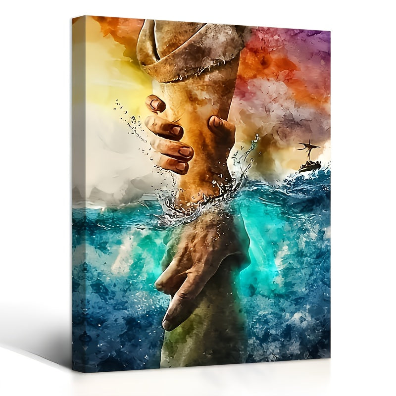 1pc wood frame canvas painting, hand of god wall painting, painting - give me your hand wall art canvas is perfect for home decoration